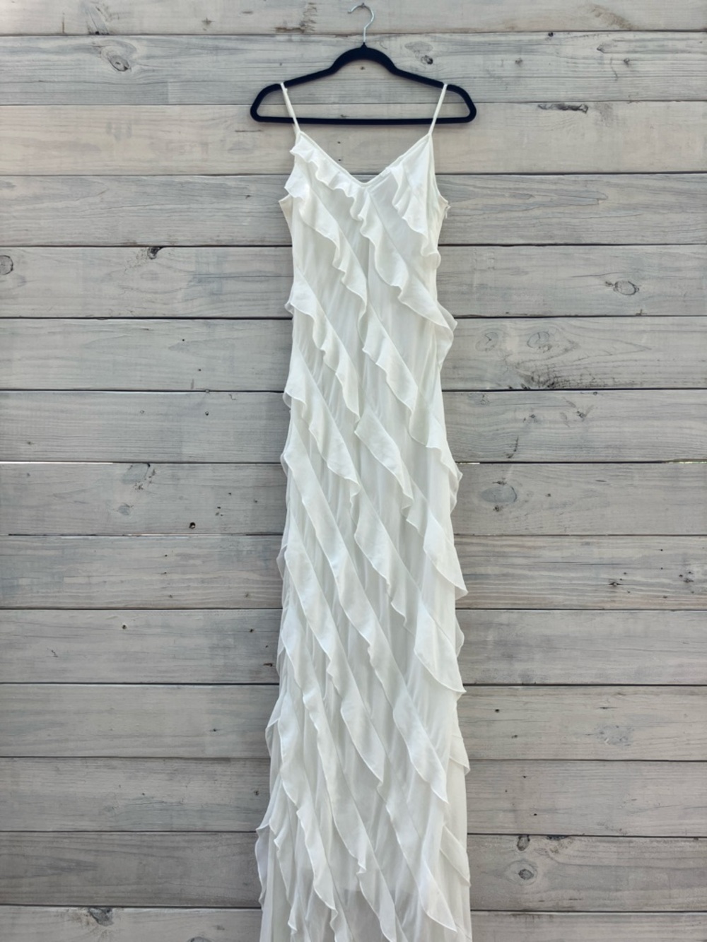 ALTAR’D STATE White Ruffle Maxi Gown w/Slit Formal Prom - Picture 2 of 7
